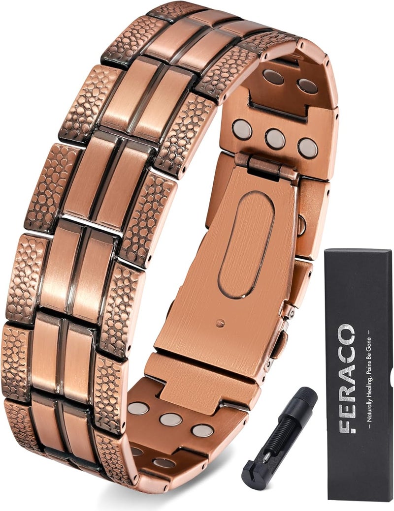 Feraco Copper Bracelet for Men 3X Strength,Magnetic Therapy Bracelet Copper Jewelry with Powerful 3800 Gauss Magnets - Image 1